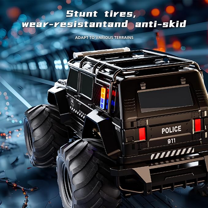Threeking 1:14 Waterproof Remote Control Car RC Police Cars Trucks SUV Toys Amphipious Truck Toy with Siren Lights for 6 7 8 9 10 11 12 Year Old Kids Boys Girls Indoor Outdoor Toys Gifts Presents