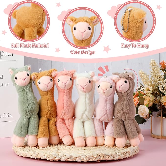 12 Pcs Mini Llama Stuffed Animals 7.87 Inch Alpaca Plush Dolls Cute Keychain Plush Llama Party Favors for Boys and Girls Birthday Party Supplies Baby Shower Bag Fillers Gift