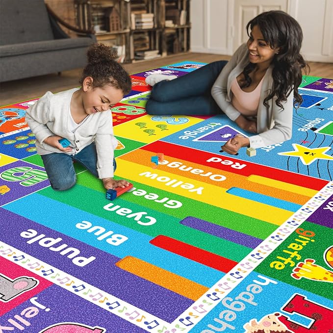 ABC Carpet, Kids Rugs for Playroom, Educational Play Mat for Kids, Preschool Rugs with ABC, Numbers, Animals Learning Rugs for Bedroom Playroom Classroom Baby Toddler Children (Blue, 78.7X59 INCH)