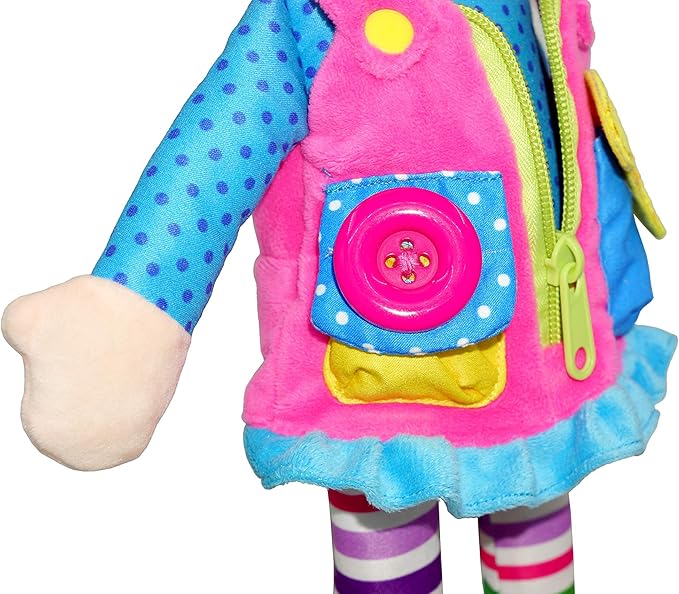 June Garden 15.5" Dressy Friends Belle - Educational Stuffed Plush Doll for Kids and Toddlers 2 Years and Up - Montessori Buckle Soft Toy