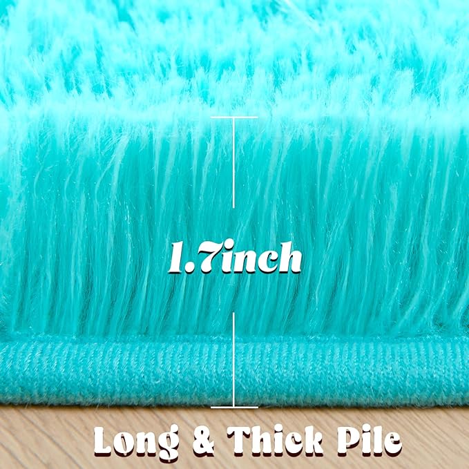 junovo Round Rug 5x5 Feet Fluffy Soft Area Rugs for Kids Girls Room Princess Castle Plush Shaggy Carpet Cute Circle Nursery Rug for Kids Girls Bedroom Baby Room Home Decor Circular Carpet, Teal Blue