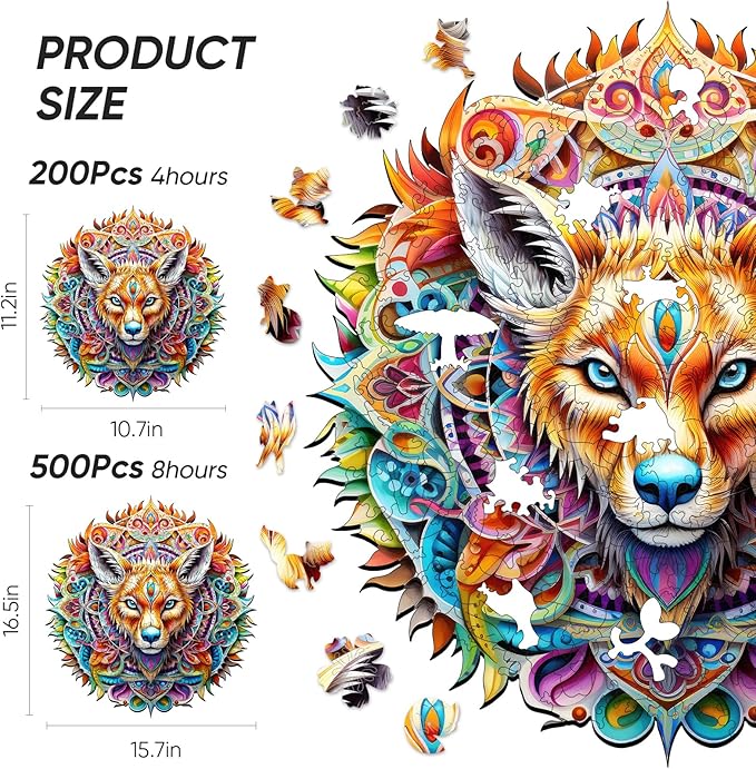 Original Wooden Jigsaw Puzzles-(Wolf,200pcs,Medium 10.7x11.3in),Wooden Puzzles for Adults,Unique Shape Animal Adult Puzzles,Irregular Wood Puzzles Best Gift for Adults and Kids Family Game