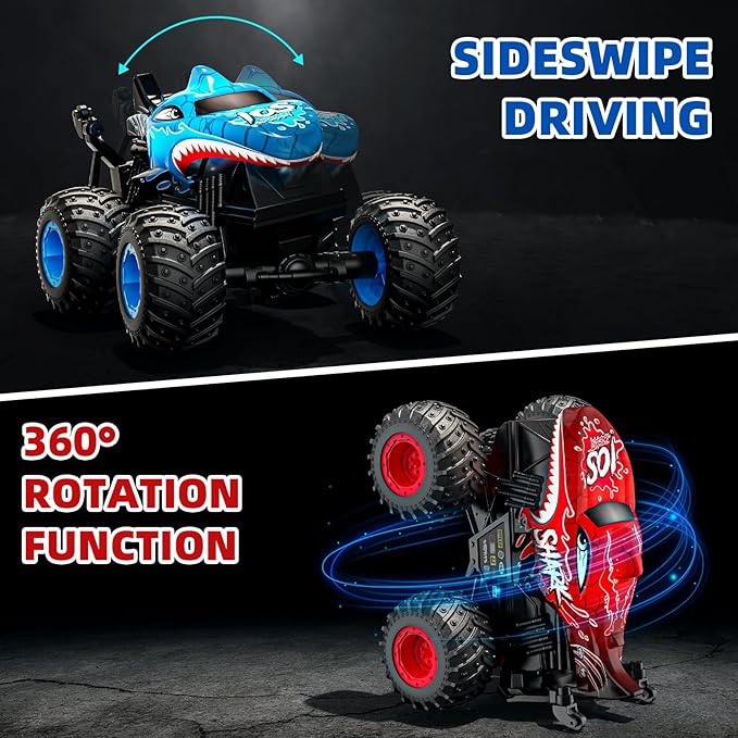 ACAMMZAR Remote Control Car, 2.4GHz Remote Control Monster Truck, RC Trucks 2 Battery 60 Mins+, RC Stunt Cars Toys with Light Sound, Indoor Outdoor All Terrain for Boys Kids Adults, Blue
