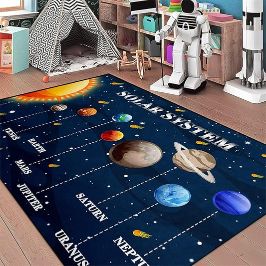 Galaxy Area Rugs Universe Solar System Planet Theme Small Carpets Space Rugs for Kids Bedroom Educational Learning Rug for Living Room Bedroom Indoor Crystal Polyester Floor Sofa Mats, 2'5''×4'