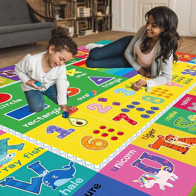ABC Carpet, Kids Rugs for Playroom, Educational Play Mat for Kids, Preschool Rugs with ABC, Numbers, Animals Learning Rugs for Bedroom Playroom Classroom Baby Toddler Children (Yellow, 59X39.4 INCH)