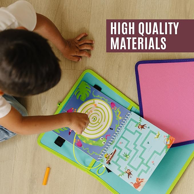 Kids Travel Educational Activity Book with Washable Markers - Car and Airplane Activities, Learning Toys for Toddlers- Search and Find, Reusable Stickers for Ages 4, 5, 6 (Jungle)