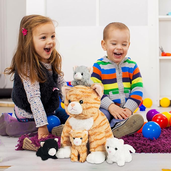 5 Pcs Cat Stuffed Animal with Babies Inside Belly, 1 Mommy Stuffed Cat Plush Toy with 4 Kittens Stuffed Kitty Cats Plushies Toys for Kids Girls Boys Birthday Christmas Easter Stuffers Gifts