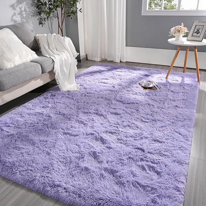 Pettop Fluffy Lavender Purple Area Rug for Bedroom Living Room, 4x6 Feet Soft Plush Fuzzy Rugs for Girls Kids Boys, Non-Slip and Washable Rug for Nursery Classroom, Carpet for Rooms Decor