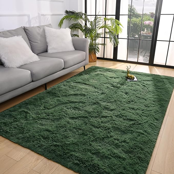 Pettop Fluffy Deep Green Area Rug for Bedroom Living Room, 6x9 Feet Soft Plush Fuzzy Rugs for Girls Kids Boys, Non-Slip and Washable Rug for Nursery Classroom, Carpet for Rooms Decor
