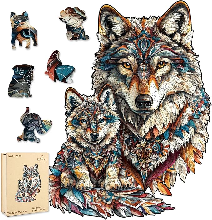 Wolf Family 500 Pieces Wooden Jigsaw Puzzles for Adults Unique Irregular Shape Fun Challenging Animal Puzzles for Kids and Couples on Birthday,Children’s Day,Christmas 12.2"*18.3"