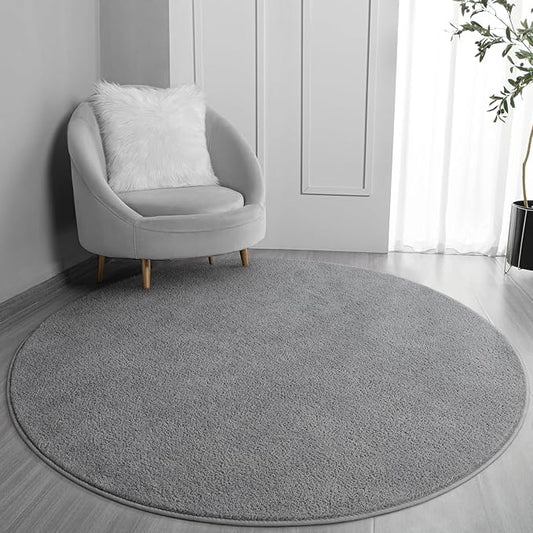 FlyDOIT Round Area Rugs for Bedroom Living Room, 5x5 Grey Super Soft Comfy Thickened Memory-Foam Indoor Circle Carpets, Modern Aesthetic Minimalist Carpet for Boys Girls Adults Nursery Home Décor