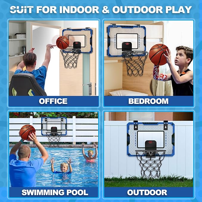 Basketball Hoop Indoor for 5 6 7 8 9 10+ Year Old Boys Kids, Mini Basketball Hoop with Electronic Scoreboard Over The Door, Birthday Gift Sport Toys