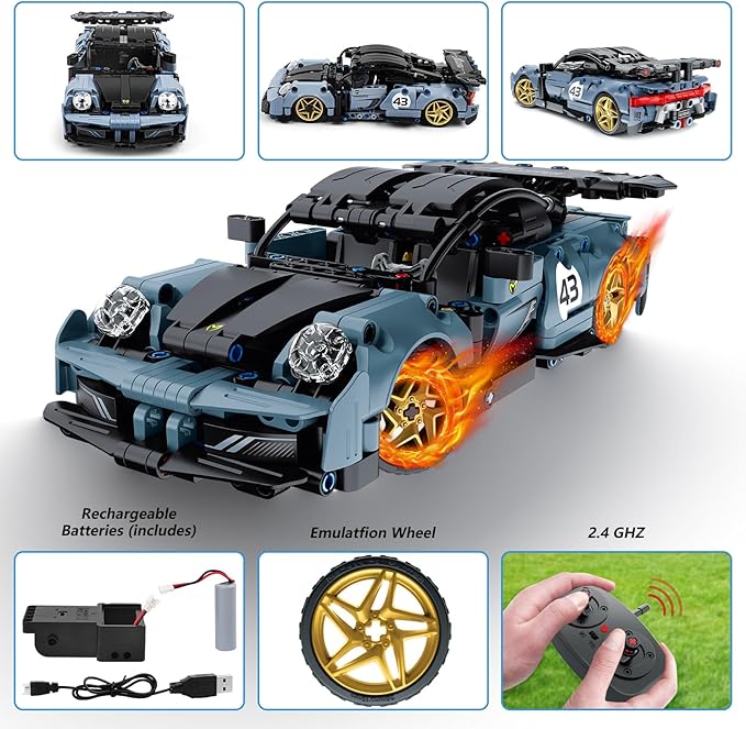 STEM Building Toys for Kids, Educational Building Blocks, Remote & APP Controlled 2in1 RC Car/Construction Robot STEM Kit, Science Learning Car Building Sets for Boys Girls 8-16 Old (Dark Blue)