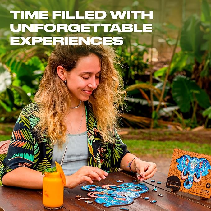 UNIDRAGON Original Wooden Jigsaw Puzzles - Eternal Elephant, 194 Pieces, Medium Size 13"x10", Beautiful Gift Package, Unique Shape Best Gift for Adults and Kids