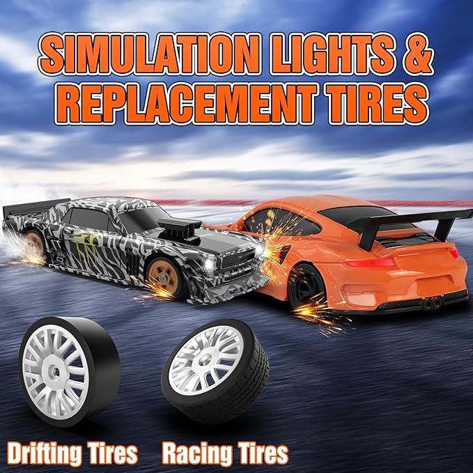 RC Drift Car, 1/43 Mini RC Drift Car with Gyroscope, 2.4GHz Full Proportional Remote Control Cars, 4WD High Speed Racing with Lights, Racing Tires, Model Cars Gift for Adults, Kids, Boys, Girls