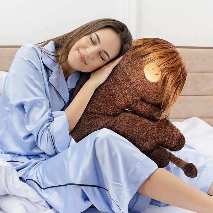 Long Plush Cow Body Pillow, Cute Highland Cow Stuffed Animals Soft Plushies, Cow Squishy Big Cuddle Pillow Toys for Girls (20 Inches), Dark Brown