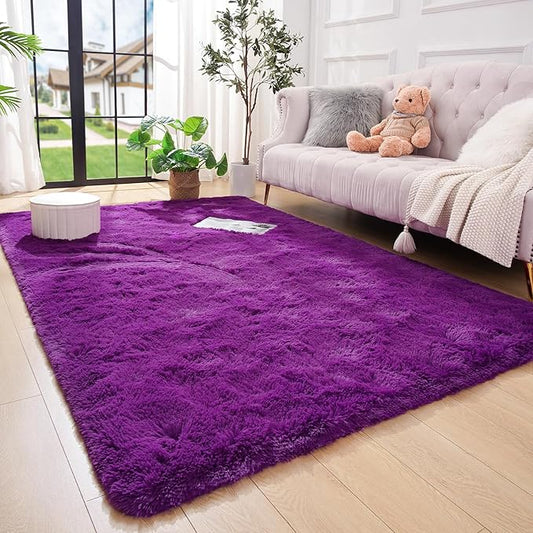 Amearea Premium Soft Area Rug 4x5.3 Feet, Purple Rugs for Living Room, Fluffy Carpet for Bedroom Nursery Playroom Teen Home Decor, Comfortable Indoor Furry Dorm Carpets, Volet Purple