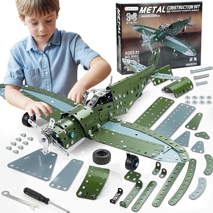 Metal Model Airplane Building Toys for Ages 8-13 14 and Up, 285pcs Plane Stem Toys for Boys Age 8-12, Assembly Jet Kits for Kids 8-10, Birthday for 9 10 11 Year Old Boys Adults