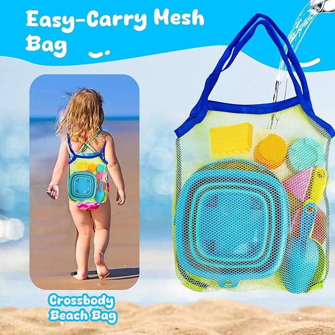 Collapsible Beach Toys Sand Toys for Toddlers 1-3, Beach Toy Sand Toy for Kids Ages 4-8, Collapsible Beach Sand Buckets Toys for Kids, Sandbox Toys for Toddler with Castle Sand Mold Shovel