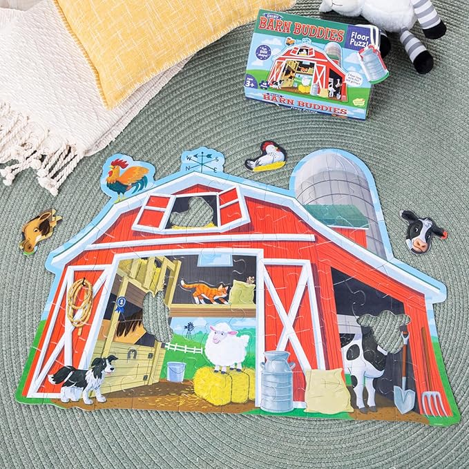 Peaceable Kingdom Shiny Barn Buddies Floor Puzzle - Farm Animal Puzzle for Kids Ages 3 and Up