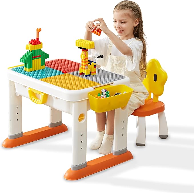Kids ActivityTable Building Blocks Table and Chair Set Kids Water and Sand Play Table for Boys Girls 3 4 5-7 Years Old