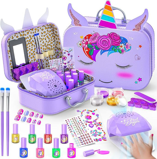 Kids Nail Polish Set for Girls, Quick Dry Nail Art Salon Kit with Nail Dryer and Peelable Nail Polish,Ideal Gift Toys for Girls Age 3-12