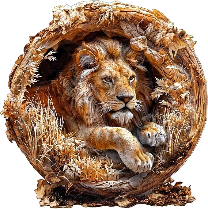 Wooden Puzzles for Adults, 3D Lion (S-100pcs) Wooden Jigsaw Puzzles Kids, 8.5 * 8.5in Unique Shaped Animal Wood Puzzles Adults 3D Vision Flat Puzzle Family Games
