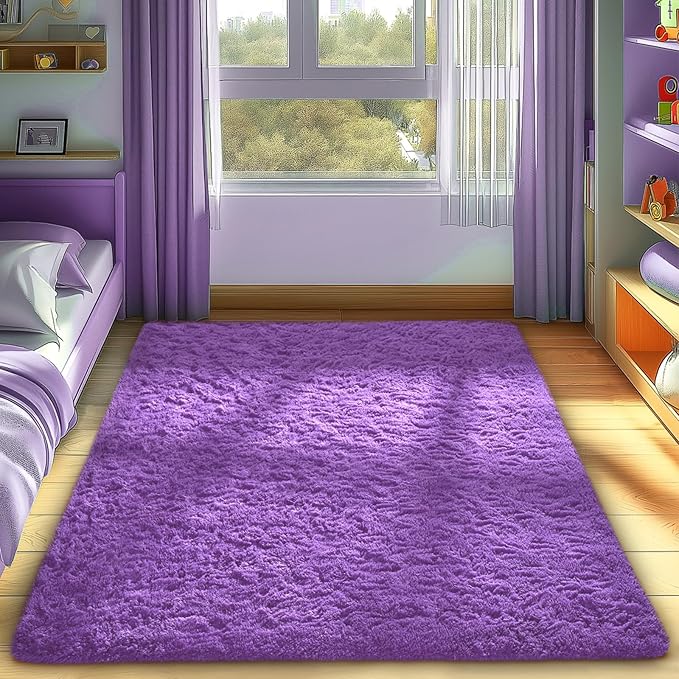 Ophanie Purple Rugs for Bedroom Living Room, Fluffy Fuzzy Furry Carpet, Plush Soft Shaggy Bedside Indoor Floor 4x6 Area Rug for Kids Girls Boys Baby Teen Dorm Nursery Home Decor Aesthetic