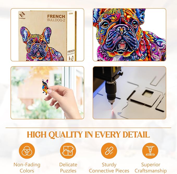 Wooden Puzzles for Adults, Jigsaw Puzzles for Adults Kids, French Bulldog Wooden Puzzle Unique Shaped Wood Puzzles Adult, Birthday Gifts for Friends Family Game (8.5 * 8.1in 100pcs)