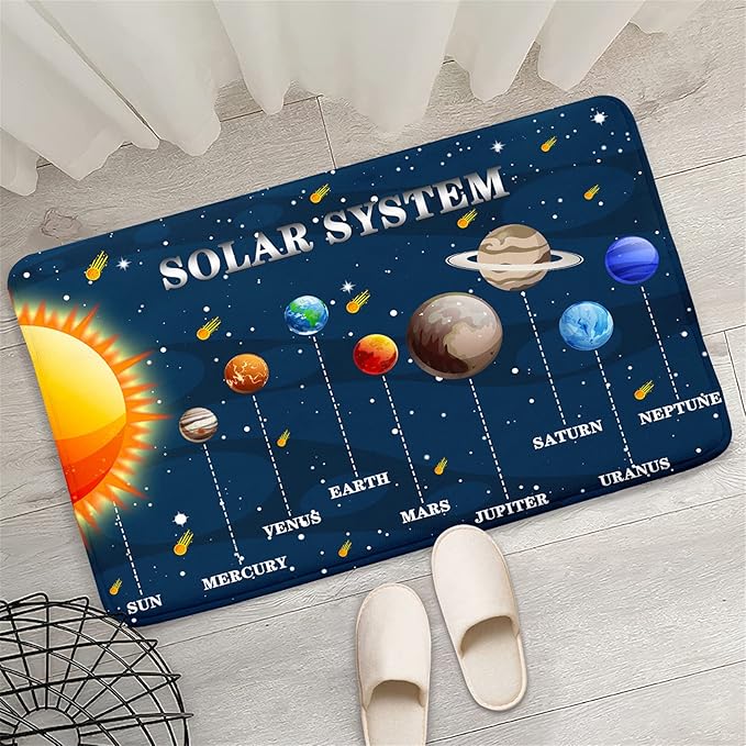 Outer Space Rugs Small Size Universe Solar System Planet Theme Carpets Kids Rugs for Playroom Educational Learning Area Rug for Living Room Bedroom Indoor Crystal Polyester Floor Sofa Mats, 2'×3'
