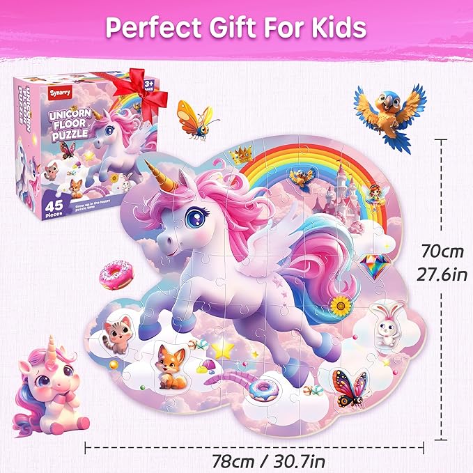 SYNARRY Unicorn Floor Puzzles for Kids Ages 4-6, Large 45 Piece Floor Puzzles for Kids Ages 4-8, Puzzles for Toddlers 2-4, Unicorn Toys Gifts for 3 4 5 6 7 8 Year Old Girls