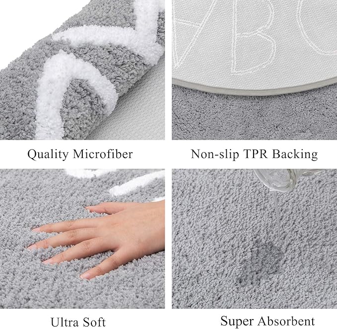 SHACOS Ultra Soft Round ABC Rug 4 Ft Alphabet Nursery Rugs Kids Room Toddlers Baby Crawling Playroom Fluffy Non Slip Washable 47 inch Circle Educational Carpet for Classroom, Gray