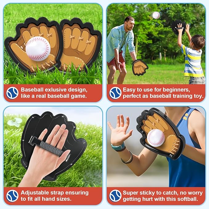 Officygnet Kids Outdoor Toys Catch Ball Games Set, 2 Pack Baseball Training Toy with Gloves for Kids Ages 3-12 Years Old, Beach Pool Yard Games for Adult and Family, for Toddlers Boys Girls