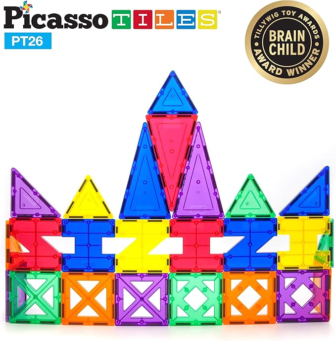 PicassoTiles Building Blocks Inspirational Kit 3D Building Construction Toys Clear Magnetic Stacking Set STEM Playboards Magnet Felt Tiles Novelty Games, Creativity Beyond Imagination