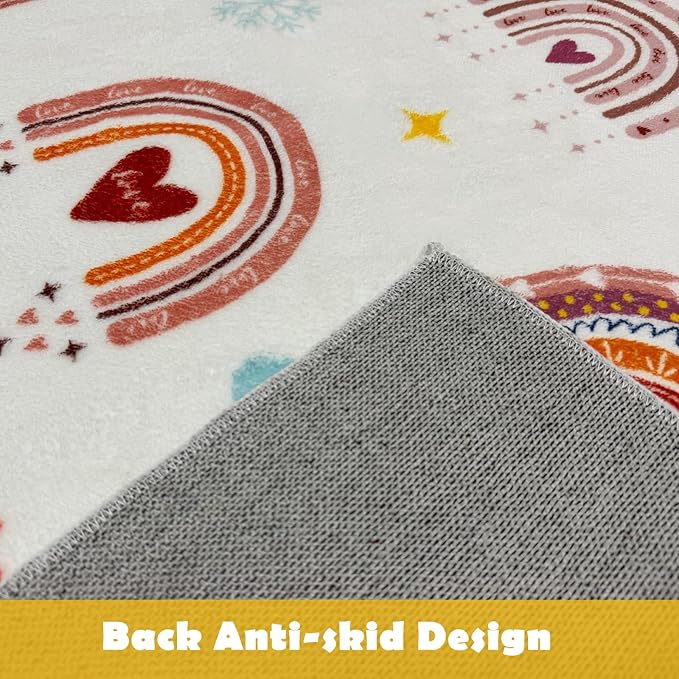 Boho Rainbow Soft Kids Play Rug, Washable Foldable Baby Crawling Floor Mat, Non Slip Nursery Area Rug for Children Living Room Playroom Classroom Bathroom Bedroom Kids Room Decor
