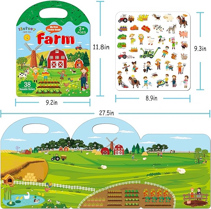 3 Sets Reusable Sticker Books for Kids 2-4, Jelly Stickers Activity Books, 123 Pcs Waterproof Stickers for Kids Girls Boys, Road Trip Toddler Airplane Train Car Travel Essentials Toy