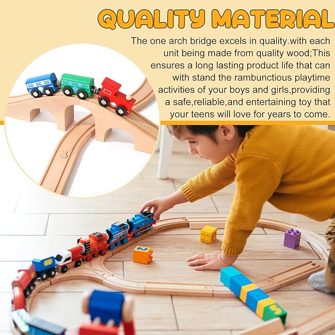 24Pcs Wood Train Track Expansion Set - Wooden Train Track Connectors & Adapters - Train Bridges & Straight Tracks - Accessories for Most Major Toy Trains - Railway