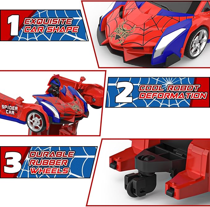 BLUEJAY Transform Rc Cars for Boys 4-7 8-12, 2.4Ghz Remote Control Car 1:18 Scale Transforming Robot, One-Button Deformation 360° Rotation Car Toy Gifts for Boys 3-5