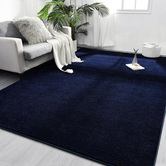 FlyDOIT Area Rugs for Bedroom Living Room, 7x10 Navy Blue Super Soft Comfy Thickened Memory-Foam Indoor Carpets, Modern Aesthetic Minimalist Carpet for Boys Girls Adults Apartment Nursery Home Décor