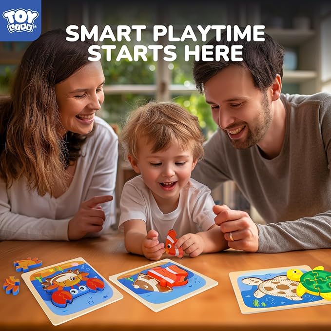 TOY Life Wooden Puzzles for Toddlers 2-4, Sea Animals Puzzles for Toddlers 1-3, Wood Puzzles Educational Montessori Toys Gifts for 1 2 3 Year Old, Baby Kids Learning Toy