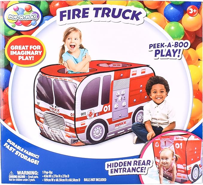Pop Up Fire Truck – Indoor Playhouse for Kids | Red Engine Toy Gift for Boys and Girls – Sunny Days Entertainment, Multi