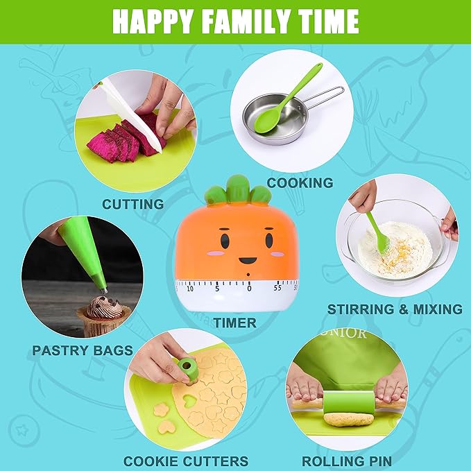 Real Cooking Set,Carolart Kids Baking Set,Kids Knife Set,Cookware,Kids Play Pots and Pans,Mini Stainless Steel Pretend Play Cooking Toys,Apron and Chef Hat for Boys,Sensory Toys…