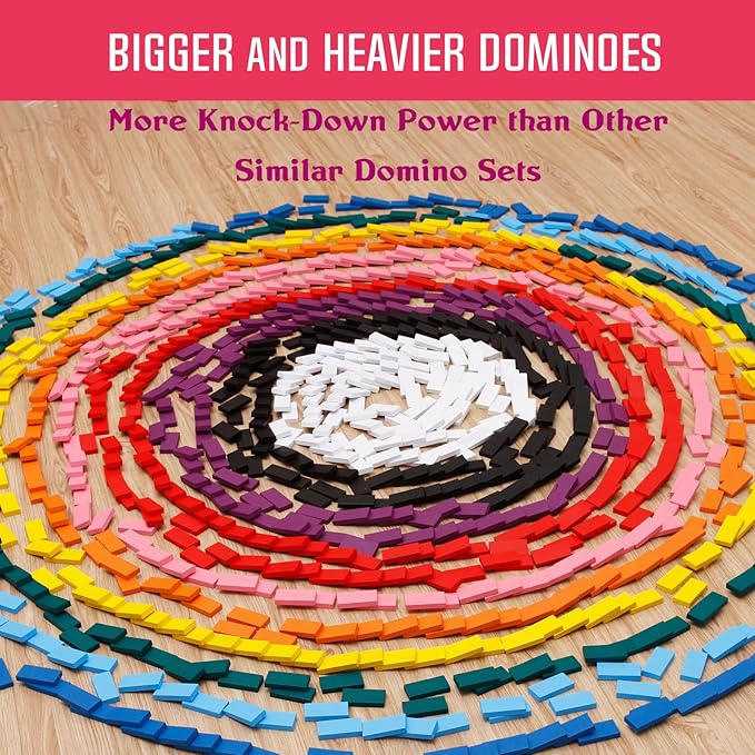 1000 PCS Dominoes Set for Kids with Extra 20 Blocks, Colorful Dominos Tiles for Building, Stacking, Racing, Tumbling, Wood Domino with Storage Bag and Box