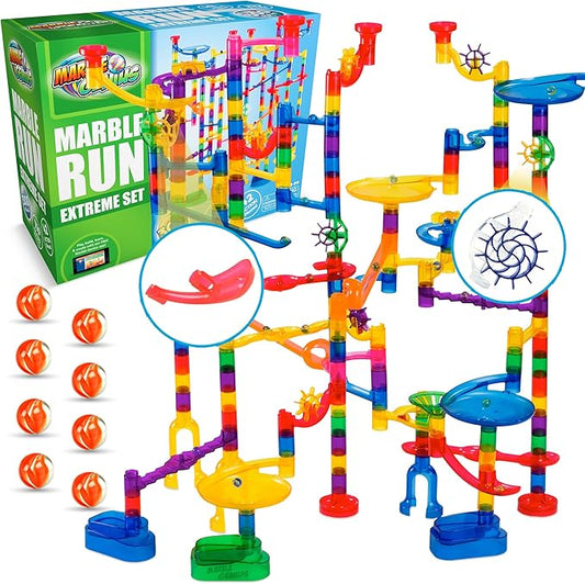 Marble Genius Marble Run - 300 Complete Pieces Maze Track Easter Toys for Adults, Teens, Toddlers & Kids Aged 4-8 Years Old, (181 Translucent Marbulous Pieces + 119 Glass-Marble Set), Extreme Set