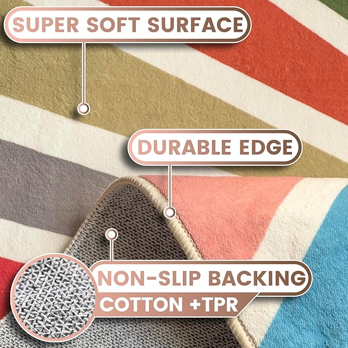 Washable 4x6 Sun Area Rug for Living Room, Rainbow Sun Modern Boho Large Area Rugs, Ultra Thin Low Pile Lightweight Soft Indoor Floor Carpet with Non-Slip Backing for Bedroom Kids Nursery Play Room