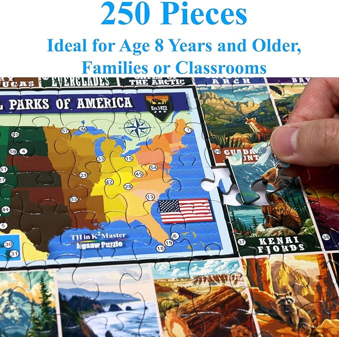 Think2Master Colorful Vintage USA National Park 250 Pieces Jigsaw Puzzle. Fun Educational Toy for Kids, School & Families. Great Gift for Ages 8+ Great Gift for Interested in Traveling. 14.2” X 19.3”