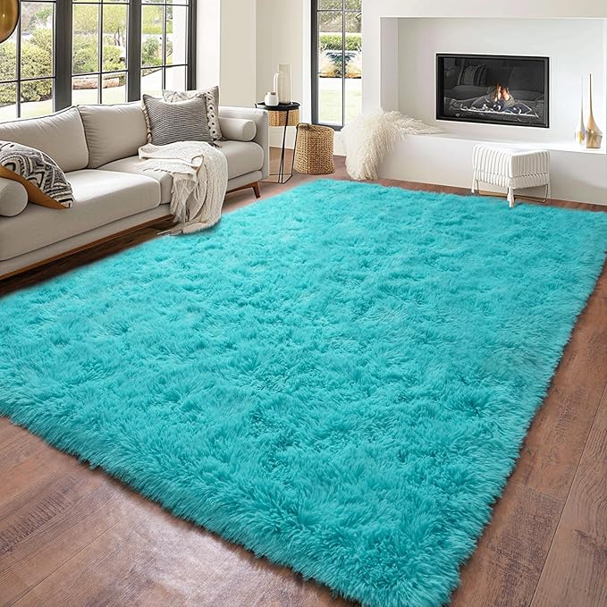 Super Fluffy Area Rug for Bedroom, Modern Shag Blue Area Rugs, Soft Plush Small Carpet for Kids,Girls Boys and Teens Decorations for Living Room Dorm Nursery Classroom, 5x7 Feet