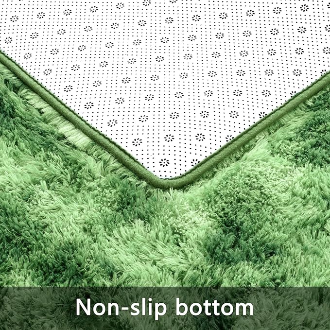 Pettop Fluffy Shag Area Rug, 4x6 Tie-Dyed Plush Fuzzy Rugs for Living Room, Ultra Soft Shaggy Rugs for Bedroom, Non-Slip and Washable Indoor Carpet for Girls Kids Room Home Decor, Dark Green