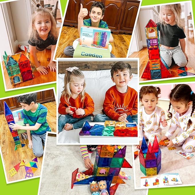Magnetic Tiles Kids Toys STEM Magnet Toy for Toddler Magnetic Blocks Building Preschool Learning Sensory Montessori Toys for 3+ Year Old Boys and Girls, Safe Creativity Toddler Kids Toy 40PCS