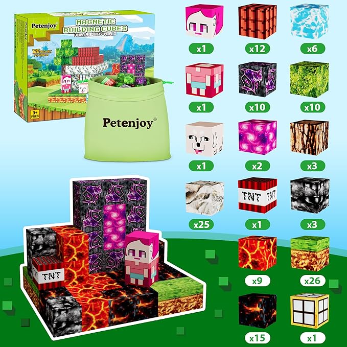 Magnetic Blocks Kids Building Toys - 1" Magnetic Cube Building Blocks Toddler Toy 126 PCS Set, STEM Sensory Toy for 3-5 5-7 Year Old Boys Girls Game Themed